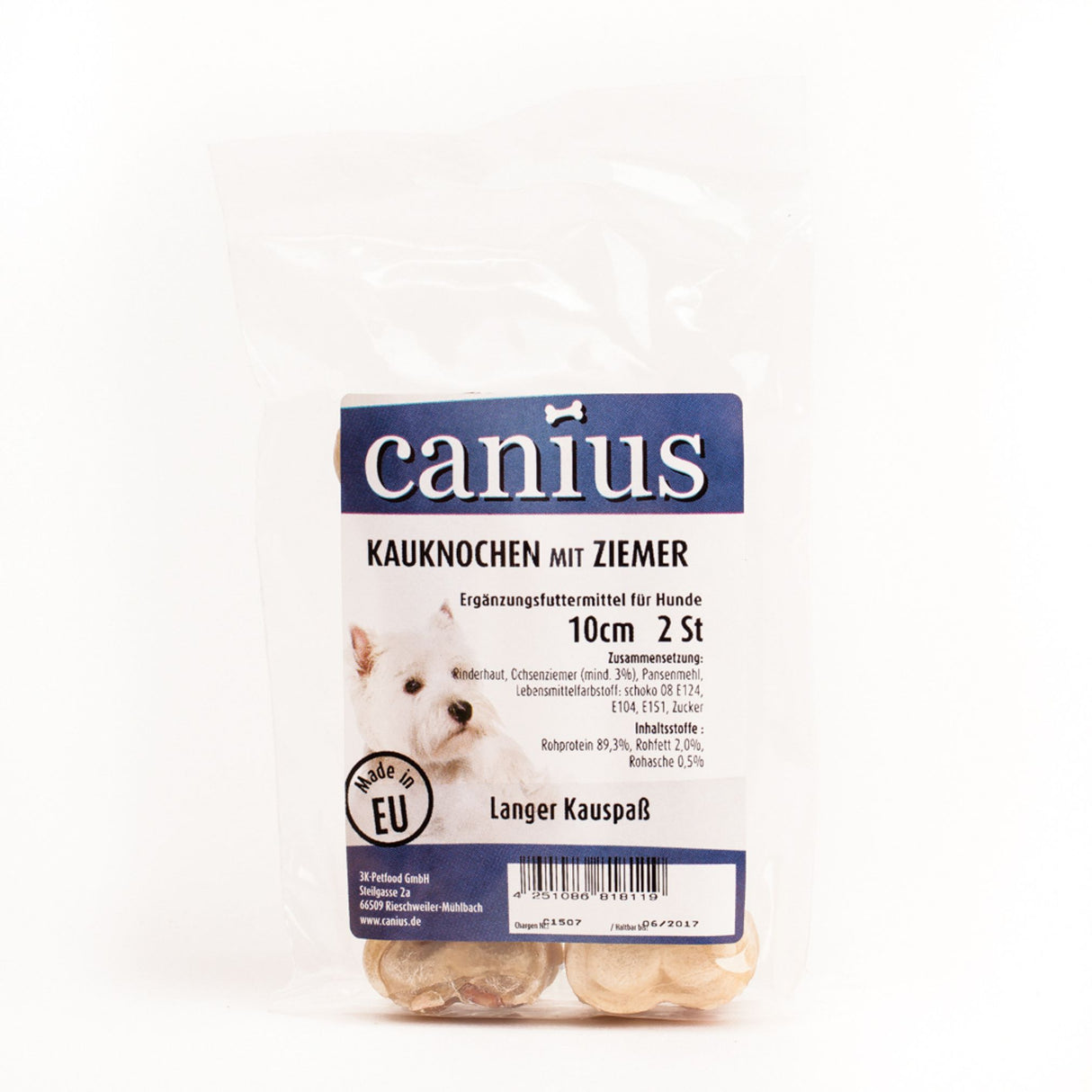 Canius Leckerli Hundesnacks EU Kauknochen gefüllt Ziemer 10cm 2er