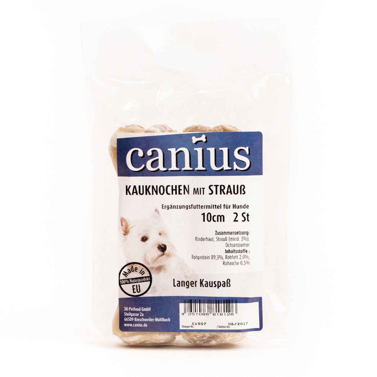 Canius Leckerli Hundesnacks EU Kauknochen gefüllt Ziemer 10cm 2er