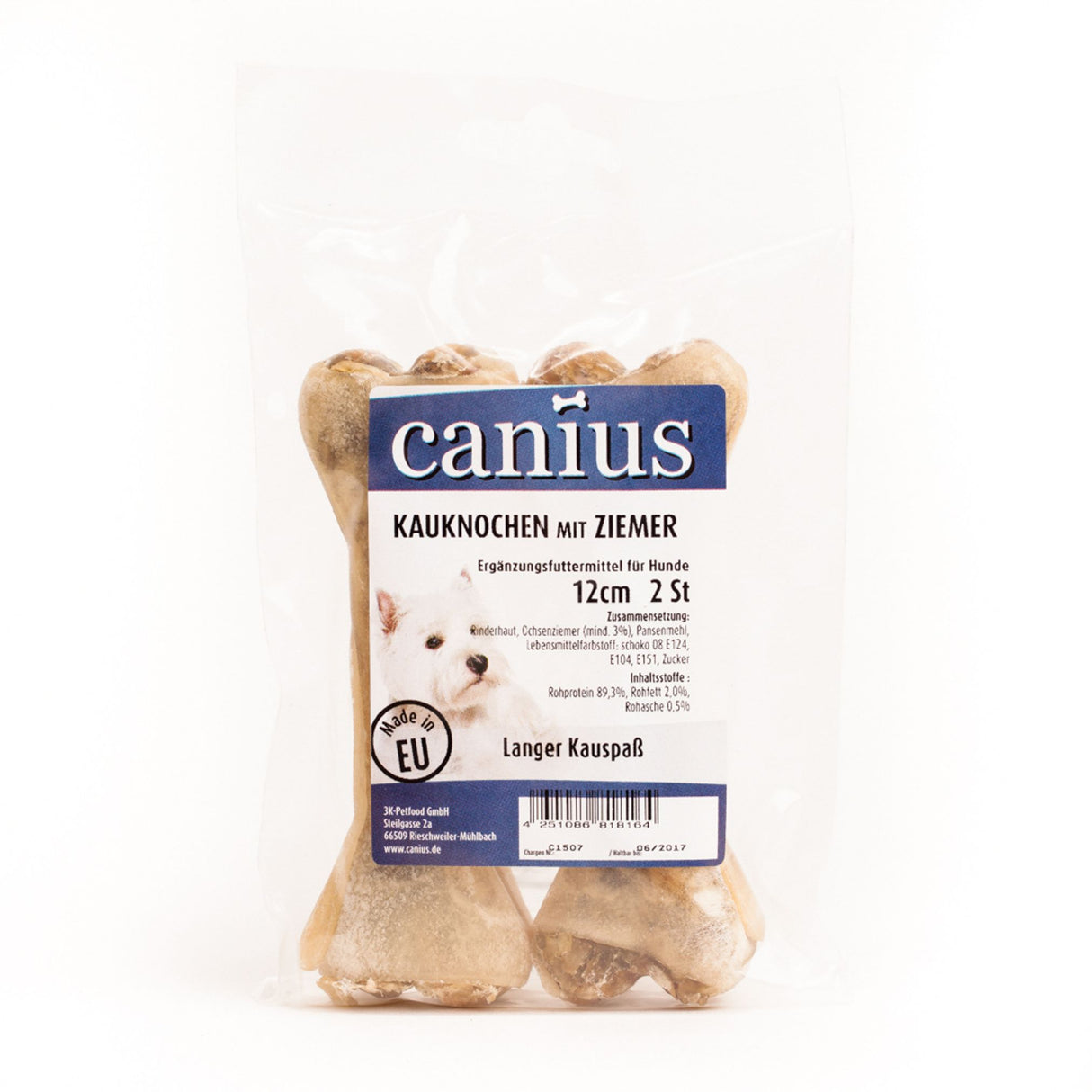 Canius Leckerli Hundesnacks EU Kauknochen gefüllt Ziemer 12cm 2er