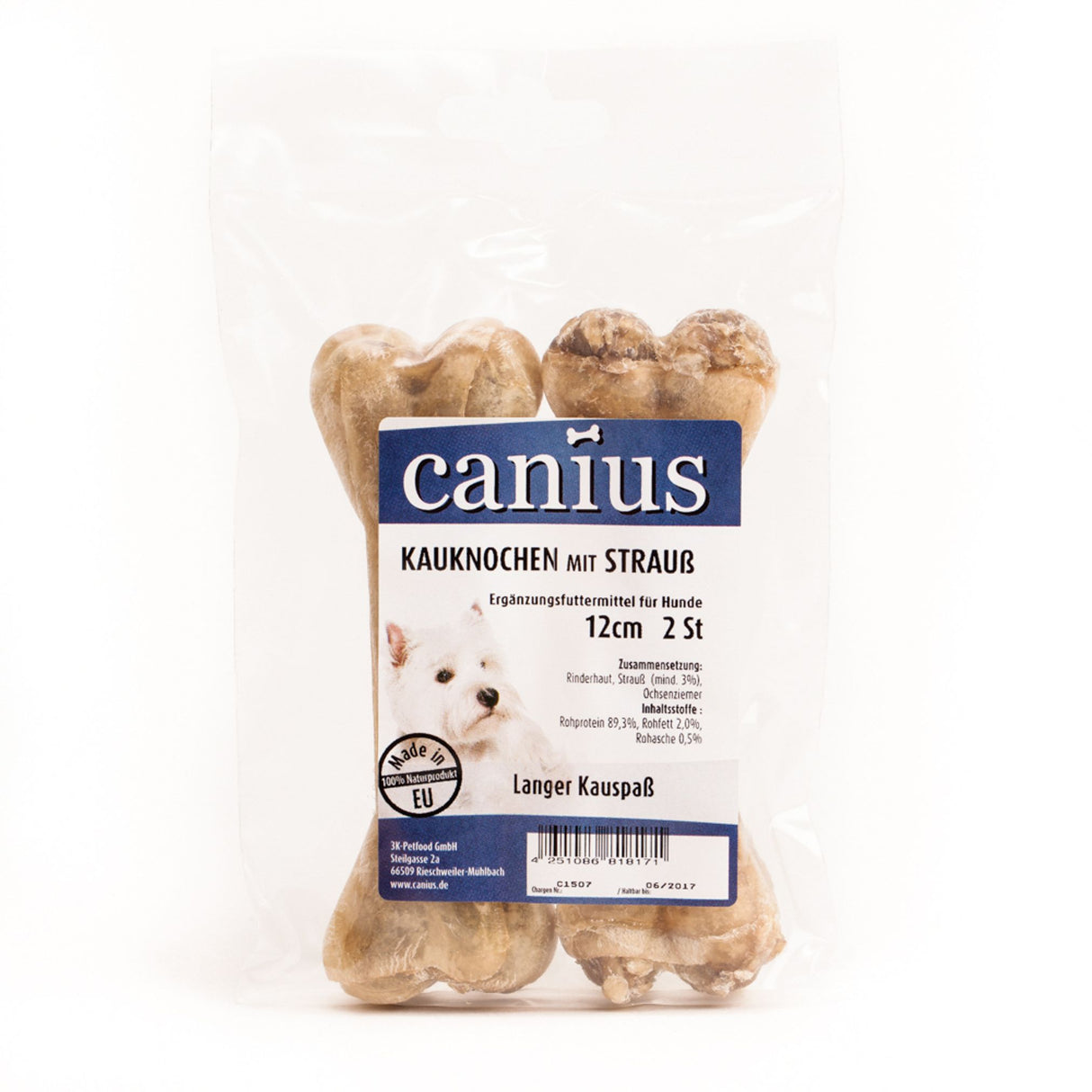 Canius Leckerli Hundesnacks EU Kauknochen gefüllt Ziemer 12cm 2er