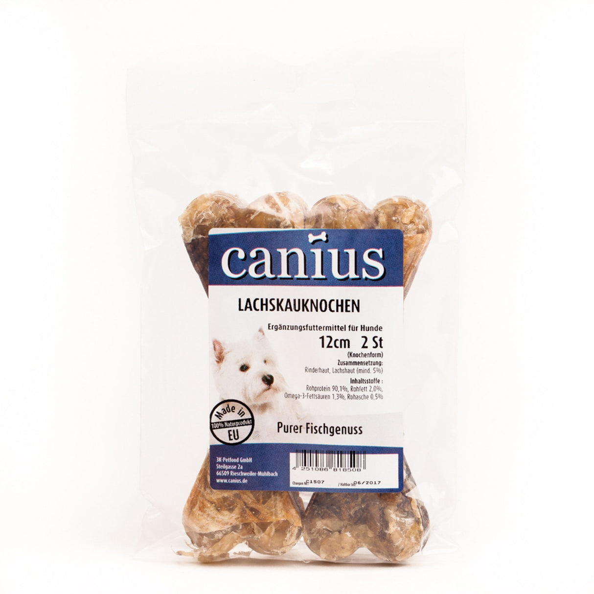 Canius Leckerli Hundesnacks EU Lachskausnack 12cm Knochen 2er