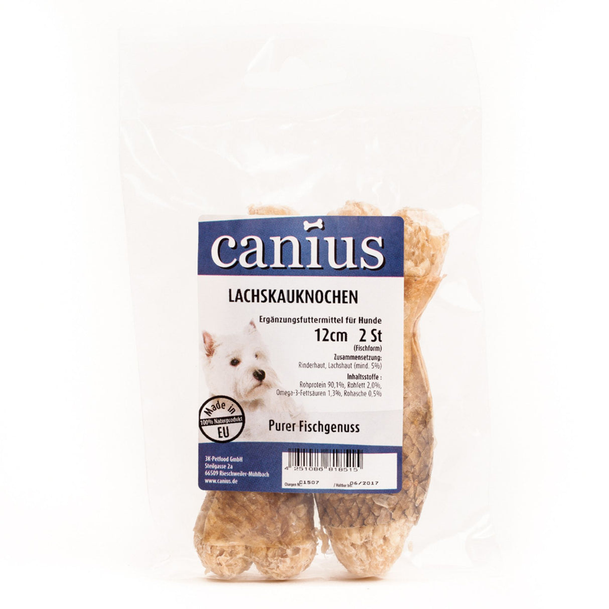 Canius Leckerli Hundesnacks EU Lachskausnack 12cm Knochen 2er