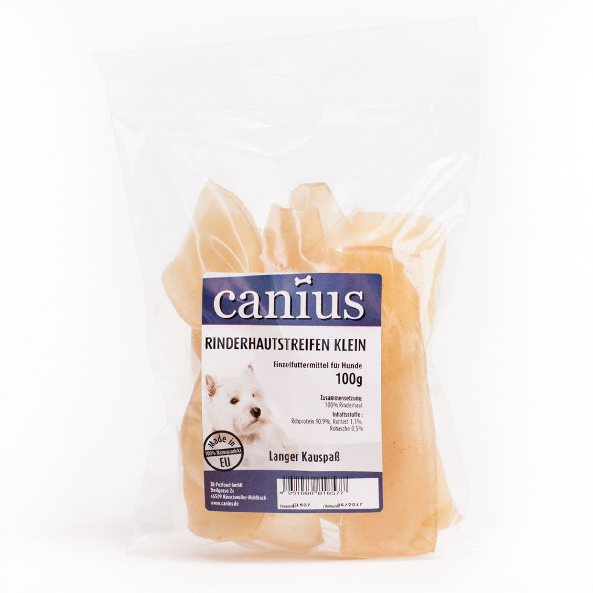 Canius Leckerli Hundesnacks EU Rinderhautstreifen klein 100g