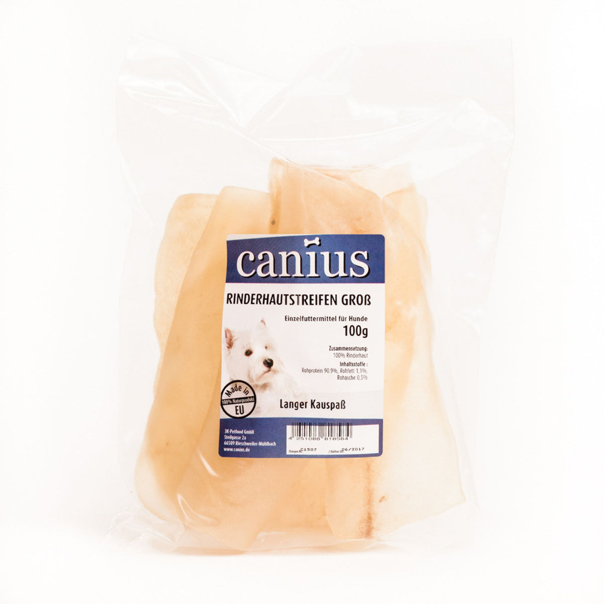 Canius Leckerli Hundesnacks EU Rinderhautstreifen Groß 100g